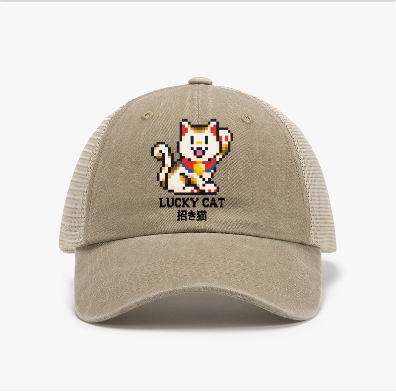 TM Mosaic Lucky Cat Vintage Cotton Breathable Hat