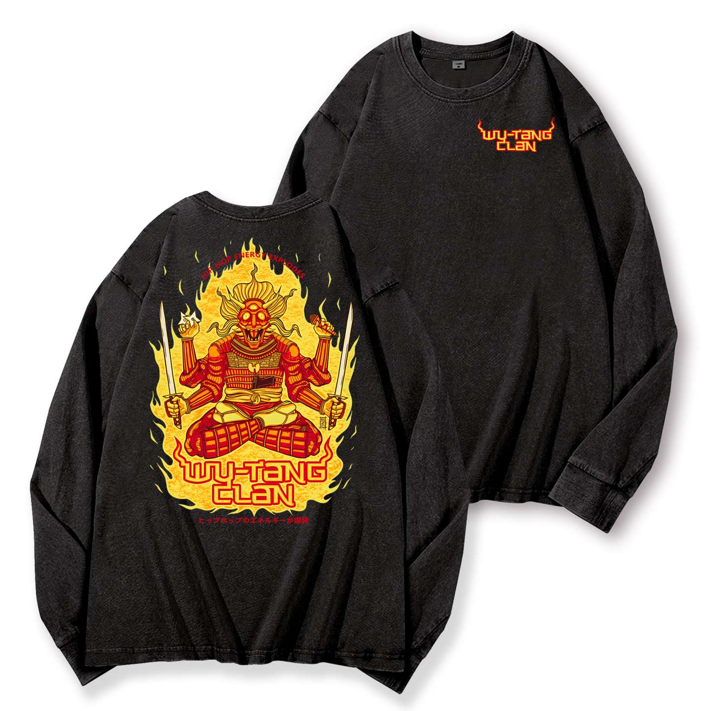 Wu Tang Clan Vintage Washed Cotton Back Art Long-sleeve T-shirt