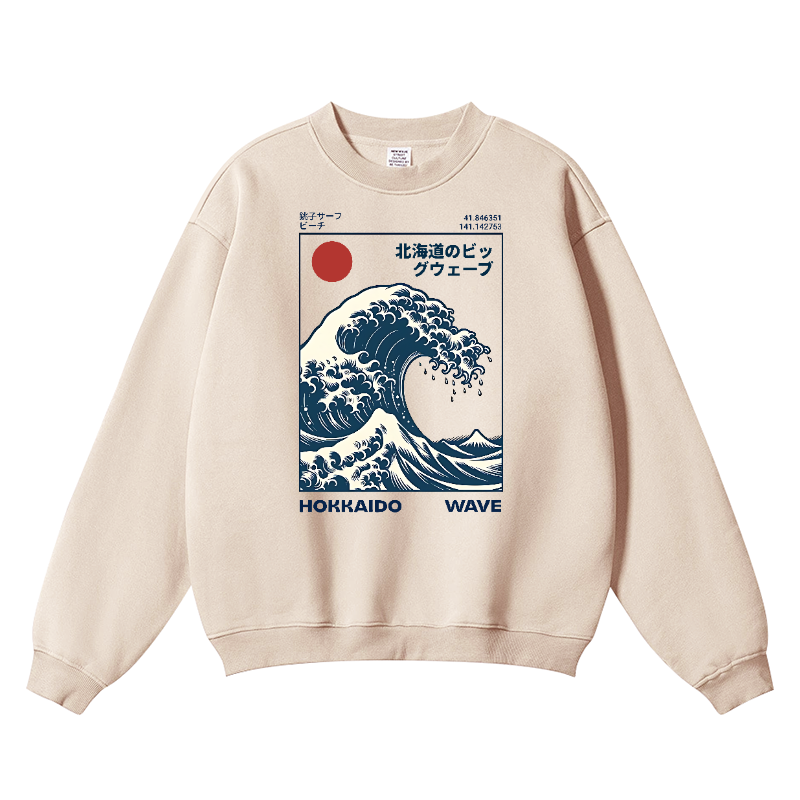 Katsushika Hokusai Wave Ukiyoe Wrinkle-Resistant Crewneck Sweatshirt