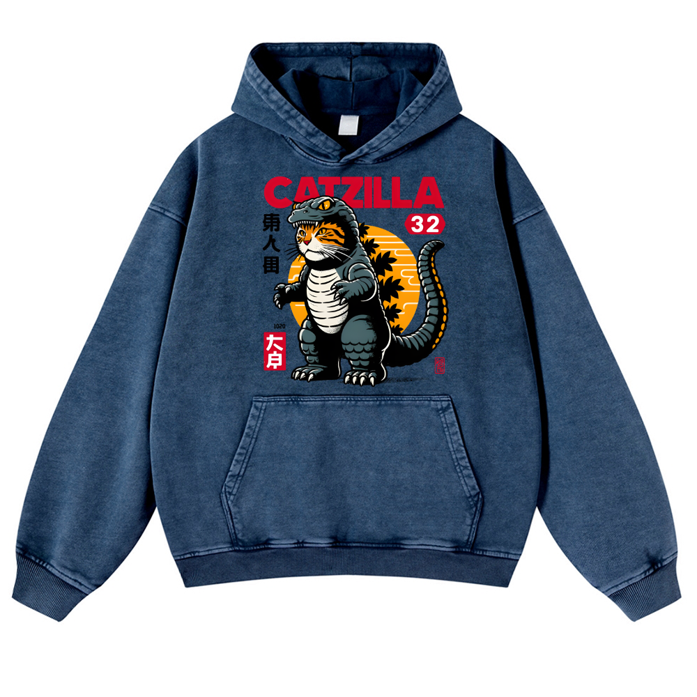 Catzilla Kaiju Vintage Washed Thick Cotton Hoodie