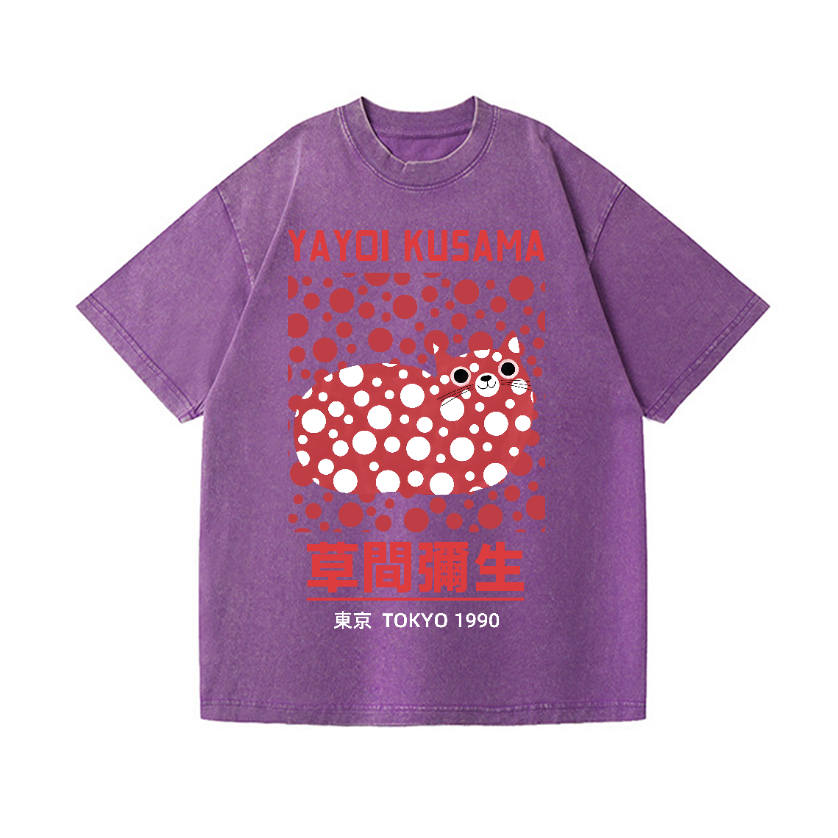 Yayoi Kusama Cat Vintage Wash Japanese Design T-Shirt