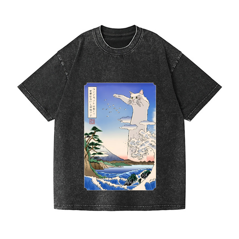 Cat Vintage Wash Japanese Design T-Shirt