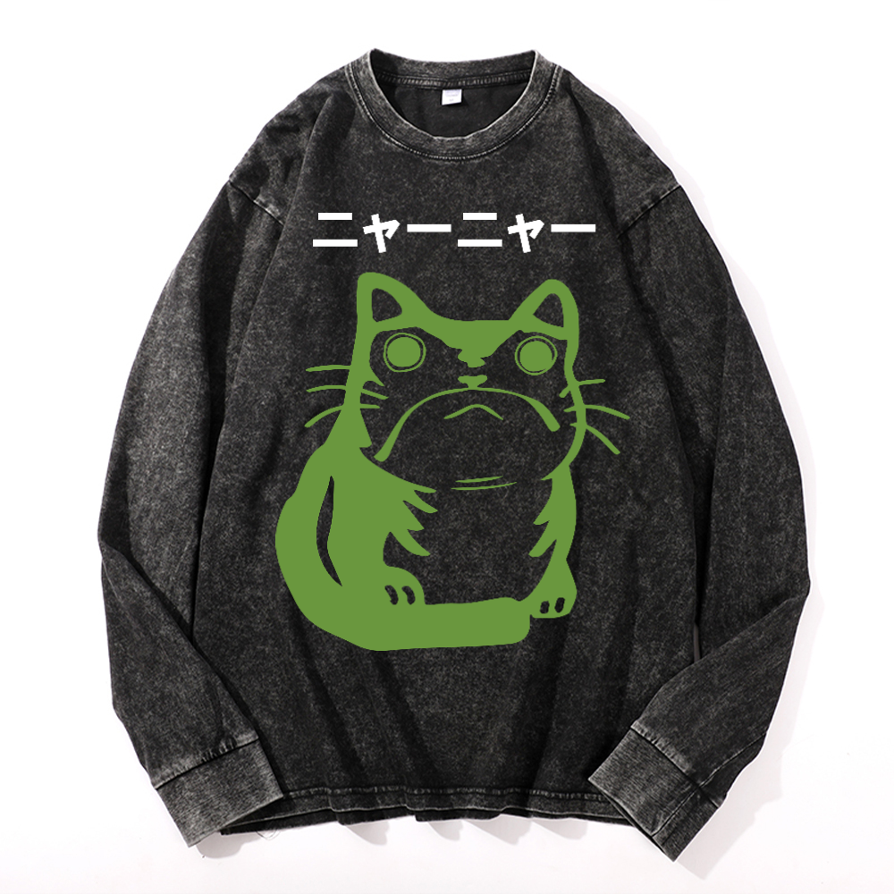 Matsumoto Hoji Cat Frog Vintage Cotton Wash Crewneck Sweatshirt