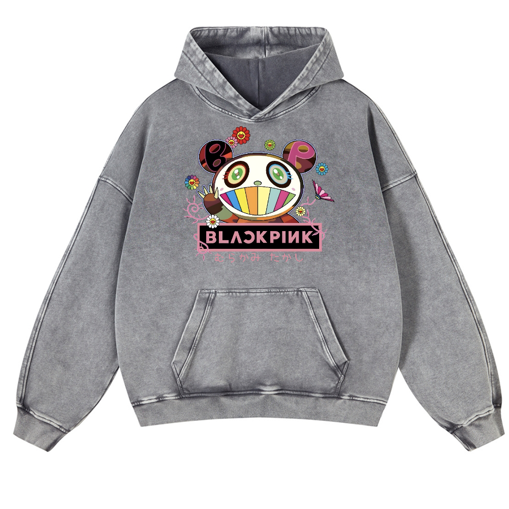 Black Pink TM Vintage Washed Thick Cotton Hoodie