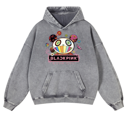 Black Pink TM Vintage Washed Thick Cotton Hoodie