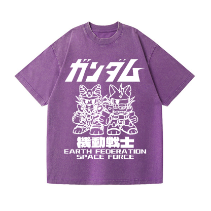 Gundam Cat Vintage Wash Japanese Design T-Shirt