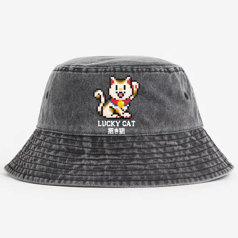 TM Mosaic Lucky Cat Vintage 100% Cotton Bucket Hat