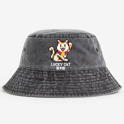TM Mosaic Lucky Cat Vintage 100% Cotton Bucket Hat