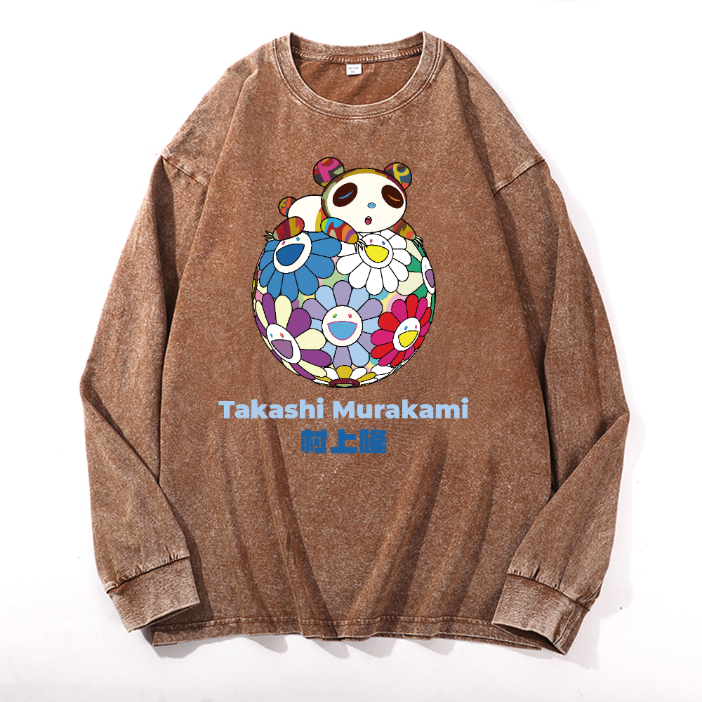 Panda Sunflower TM Vintage Cotton Wash Crewneck Sweatshirt