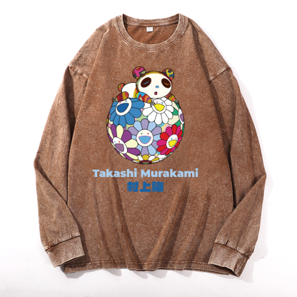Panda Sunflower TM Vintage Cotton Wash Crewneck Sweatshirt