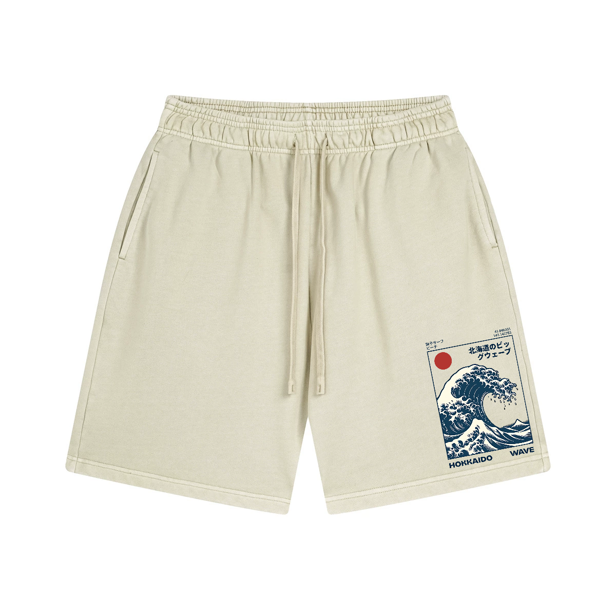 Katsushika Hokusai Wave Ukiyoe Vintage Washed Cotton Shorts