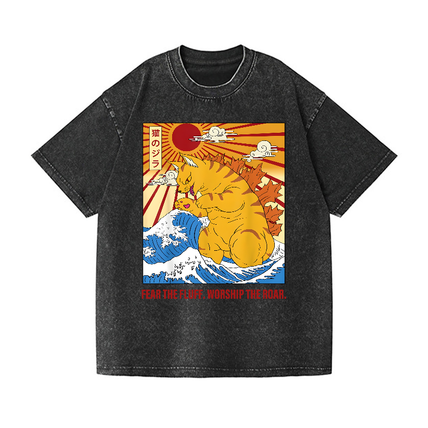 Catzilla Godzilla Vintage Wash Japanese Design T-Shirt