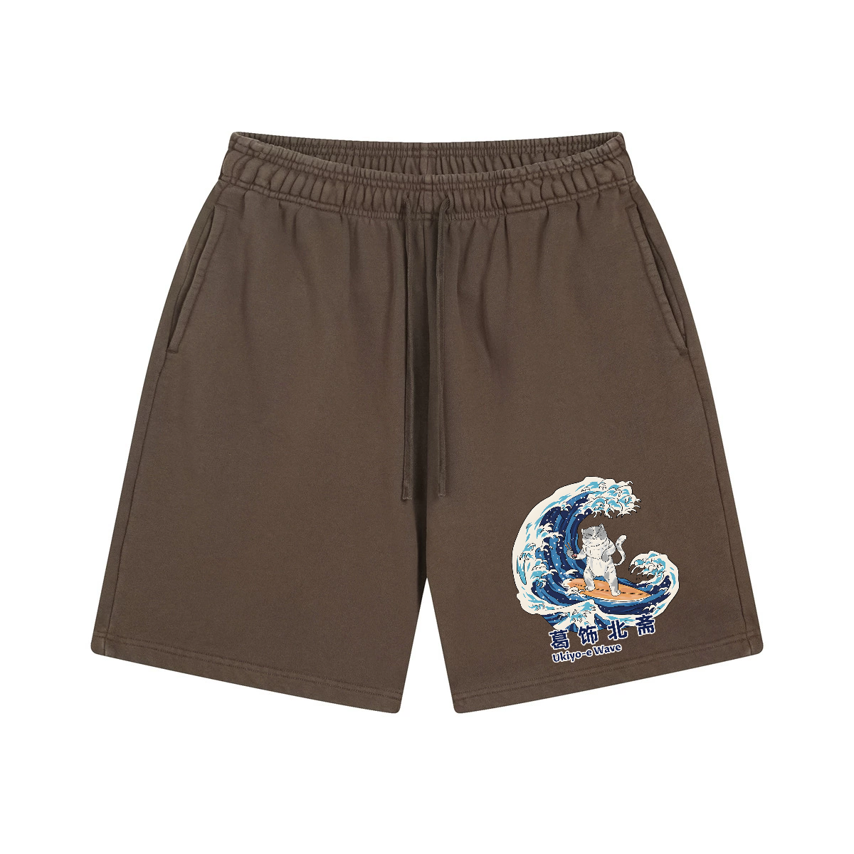 Katsushika Hokusai Wave Cat Vintage Washed Cotton Shorts