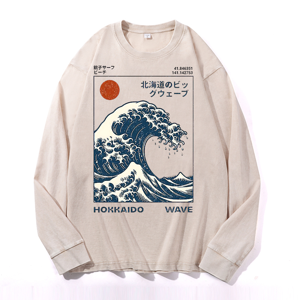 Katsushika Hokusai Vintage Cotton Wash Crewneck Sweatshirt