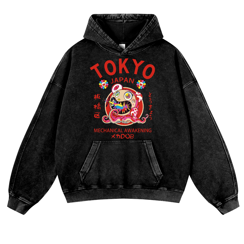 TM Sunflower Octopus Tokyo Japan Vintage Washed Thick Cotton Hoodie