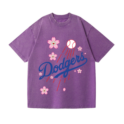 TM Dodgers Dream Baseball Sunflower Vintage Wash Japanese Design T-Shirt
