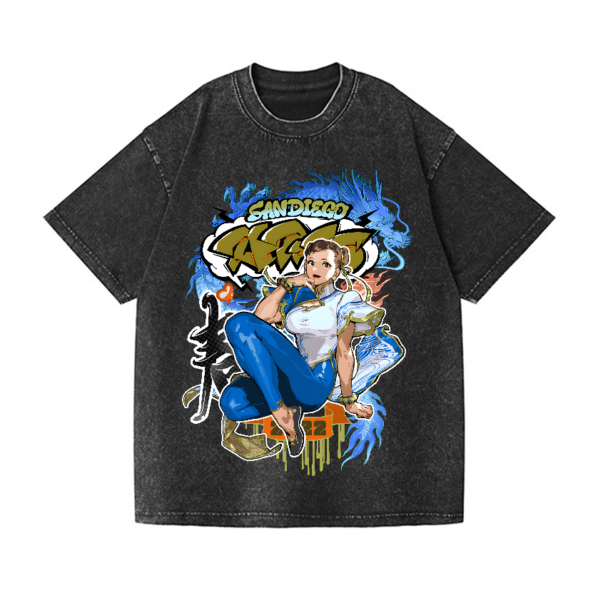 Street Fighter Chun Li Vintage Wash Japanese Design T-Shirt