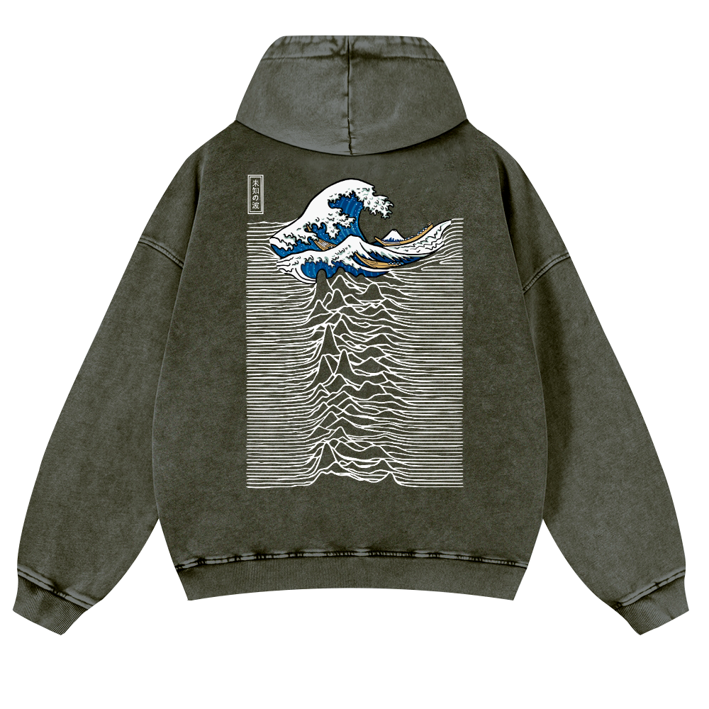 The Great Wave off Kanagawa Katsushika Hokusai Ukiyoe Vintage Washed Cotton Back Art Hoodie