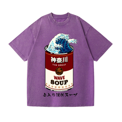 Katsushika Hokusai The Great Wave Campbell Soup Vintage Wash Japanese Design T-Shirt