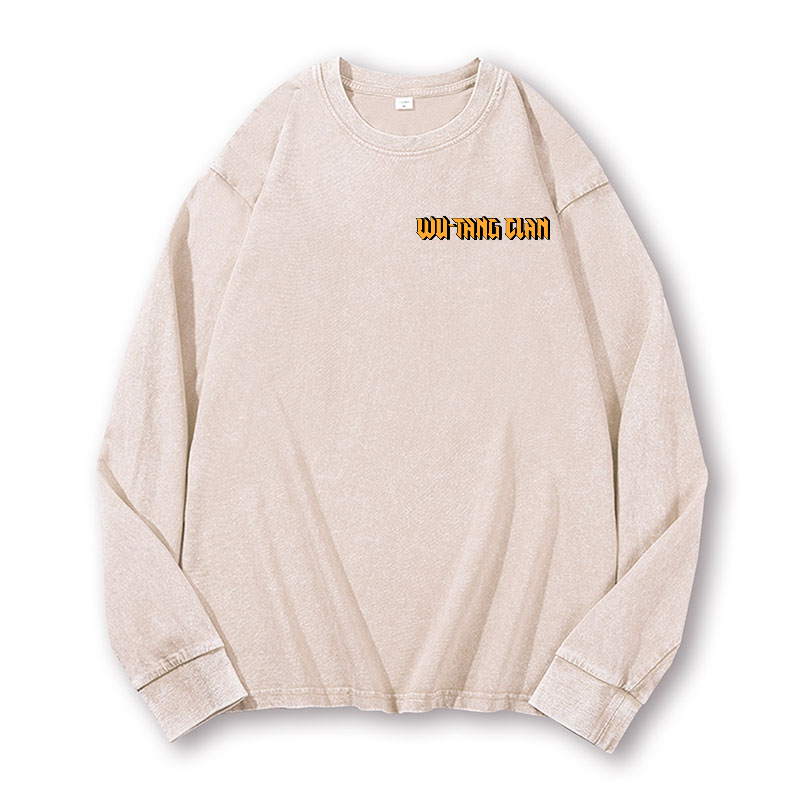 Wu Tang Clan Ukiyoe Wave Vintage Washed Cotton Back Art Long-sleeve T-shirt