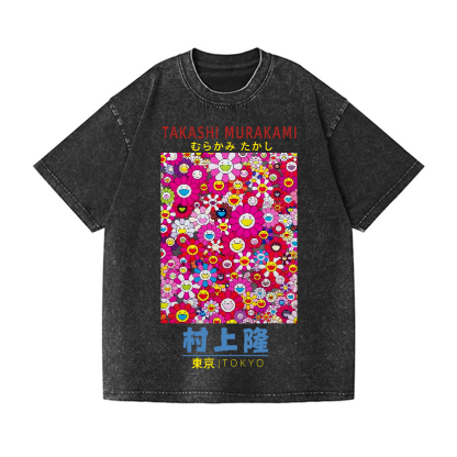 Takashi Murakami Sunflower Vintage Wash Japanese Design T-Shirt