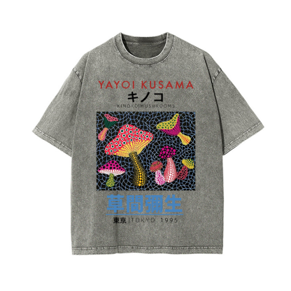 Yayoi Kusama Mushroom Vintage Wash Japanese Design T-Shirt