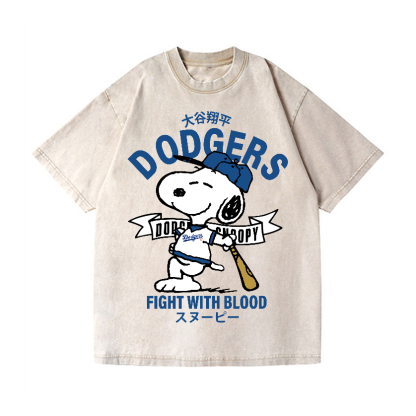 Dodgers Snoopy Vintage Wash Japanese Design T-Shirt