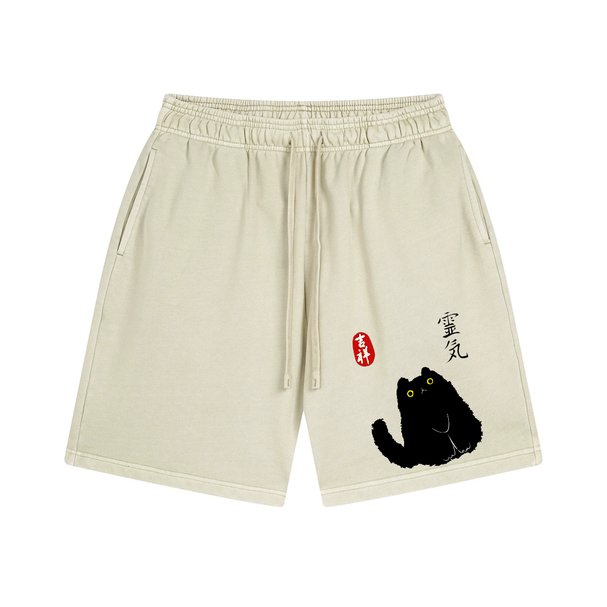 Lucky Cat Black Cat Art Vintage Pure Thick Cotton Shorts