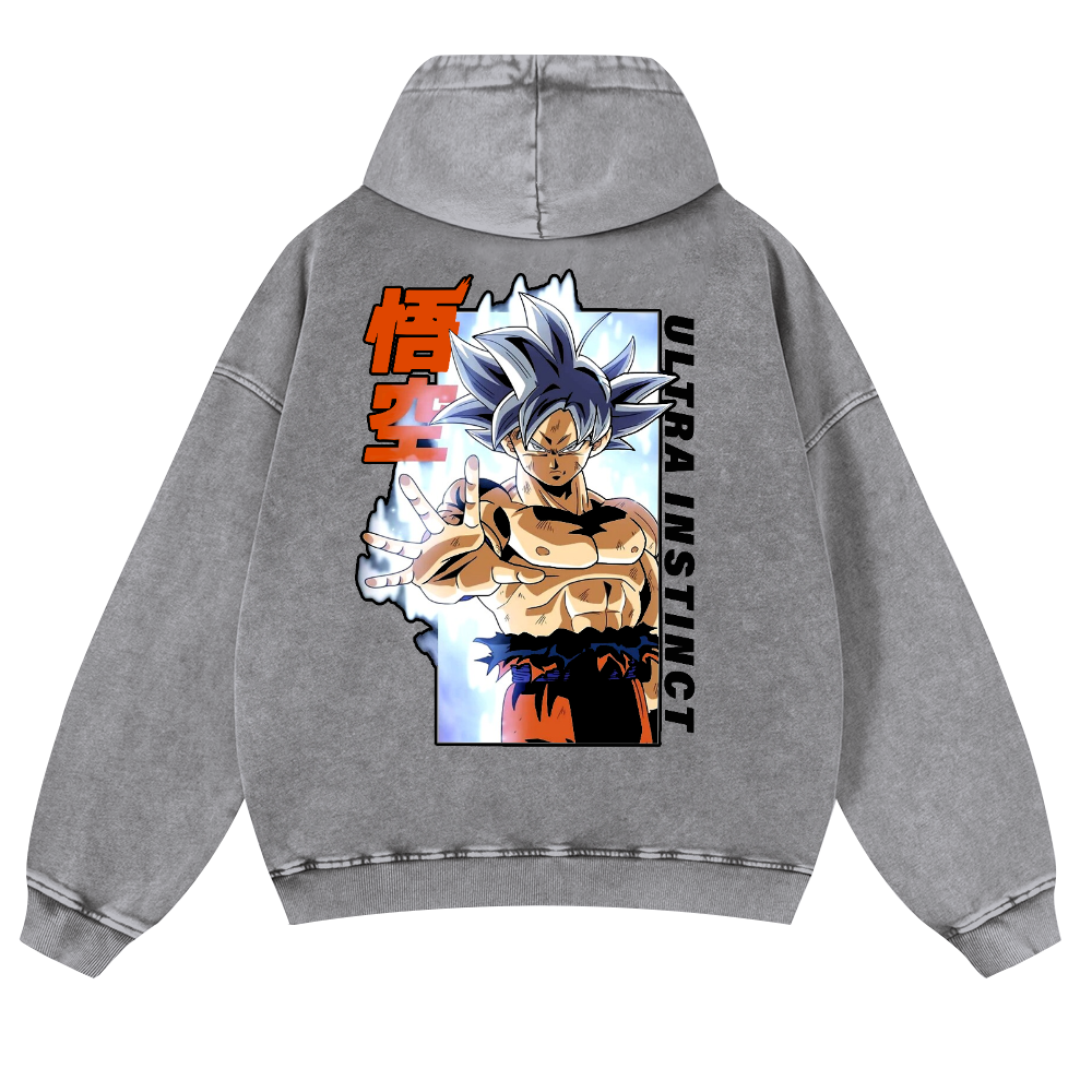 DB Son Goku Ultra Instinct Vintage Washed Cotton Back Art Hoodie