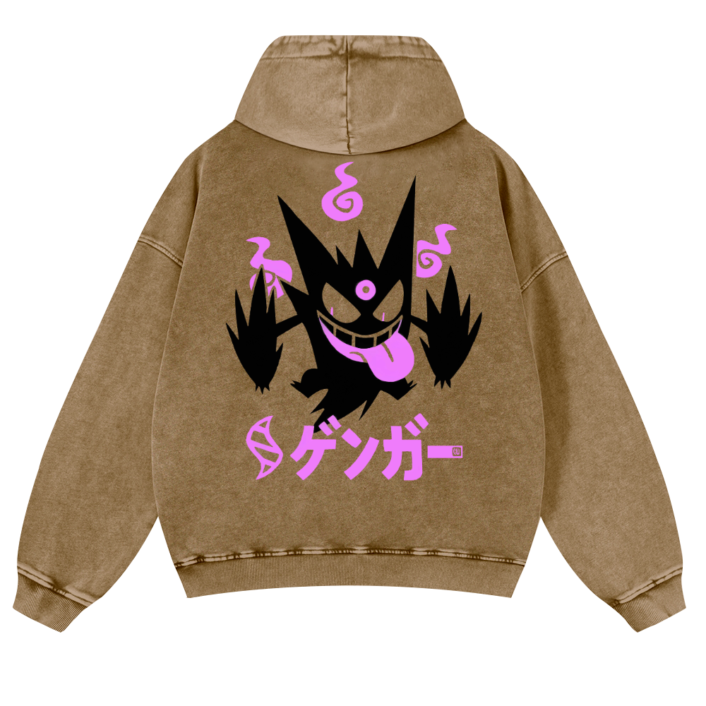 Gengar Anime Vintage Washed Cotton Back Art Hoodie
