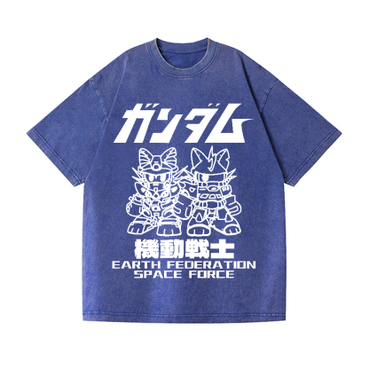 Gundam Cat Vintage Wash Japanese Design T-Shirt