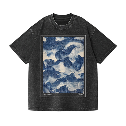 Yasuragi  Art Wave Vintage Wash Japanese Design T-Shirt