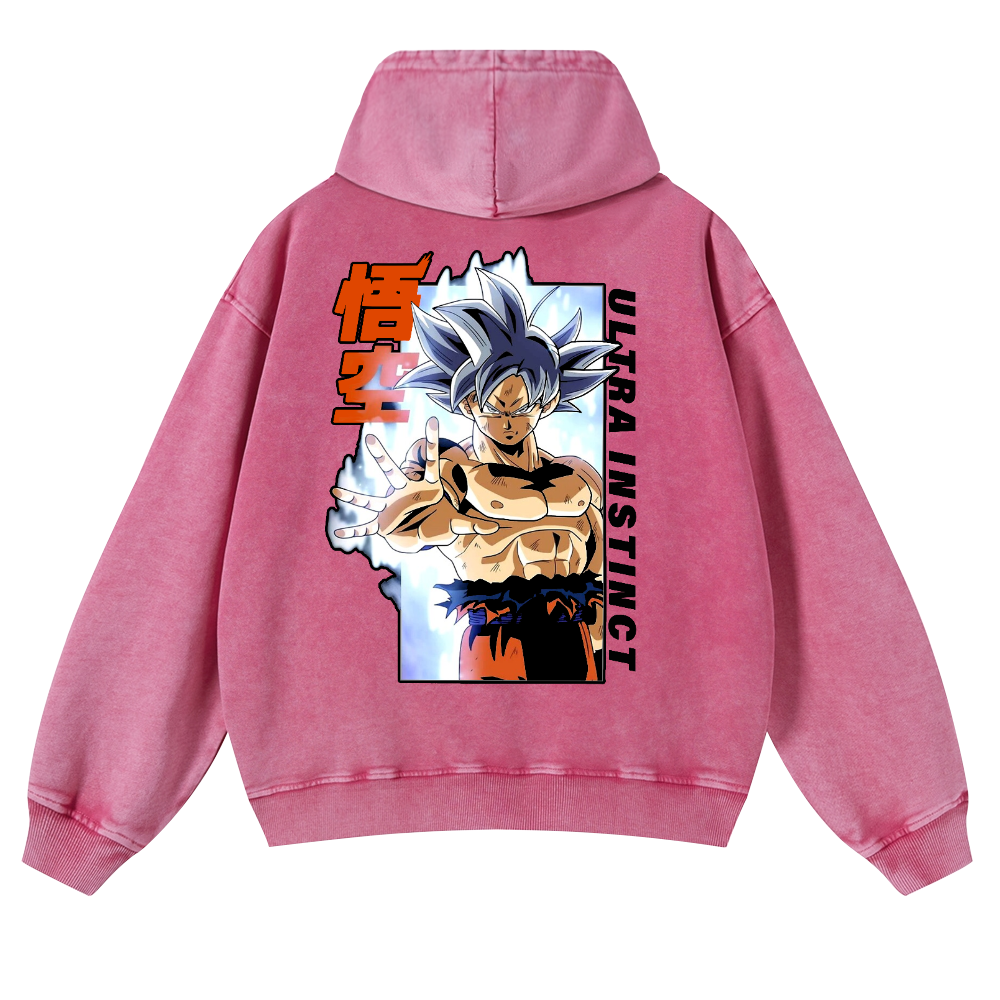 DB Son Goku Ultra Instinct Vintage Washed Cotton Back Art Hoodie