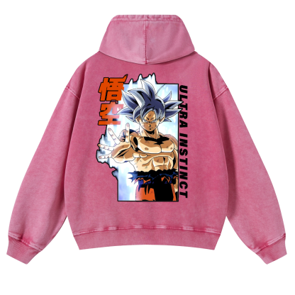 DB Son Goku Ultra Instinct Vintage Washed Cotton Back Art Hoodie