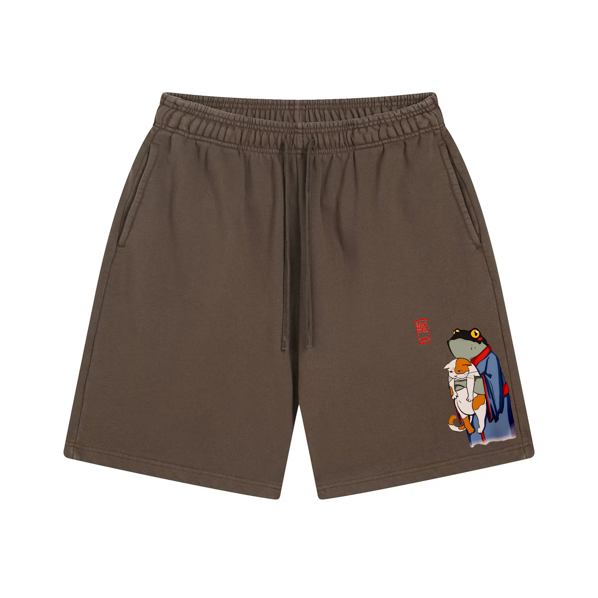 Matsumoto Hoji Frog and Cat Vintage Washed Cotton Shorts
