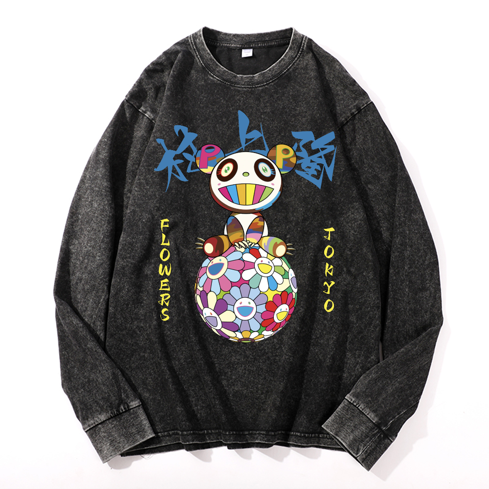 Panda Sunflower TM Vintage Cotton Wash Crewneck Sweatshirt