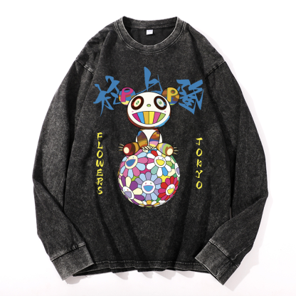 Panda Sunflower TM Vintage Cotton Wash Crewneck Sweatshirt