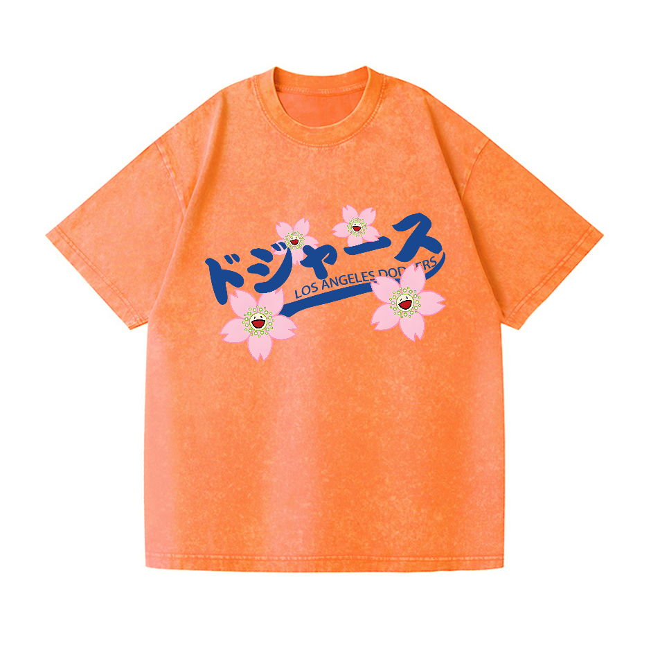 Sunflower Dodgers Baseball TM Vintage Wash Japanese Design T-Shirt