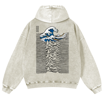 The Great Wave off Kanagawa Katsushika Hokusai Ukiyoe Vintage Washed Cotton Back Art Hoodie
