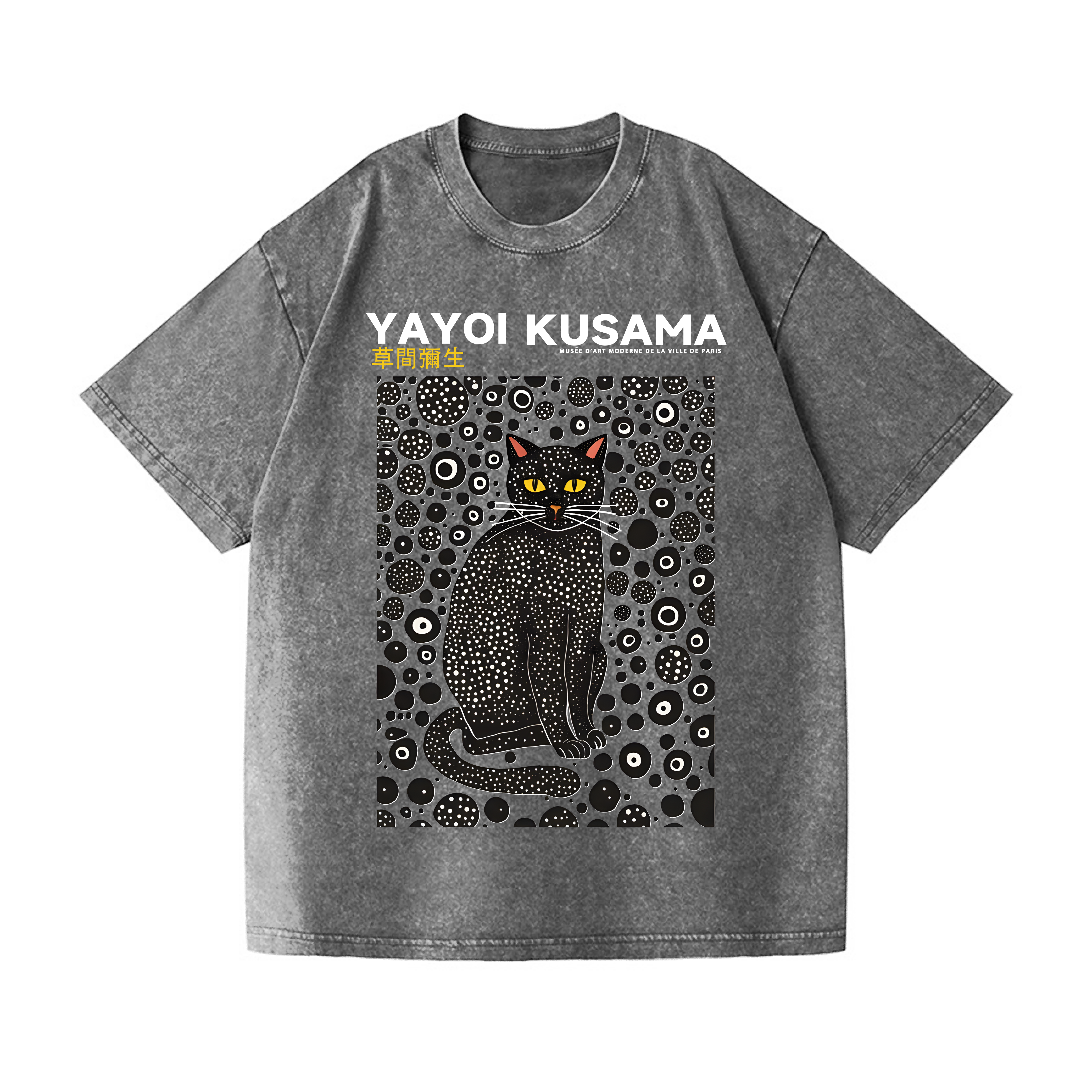 Yayoi Kusama Cat Vintage Wash Japanese Design T-Shirt