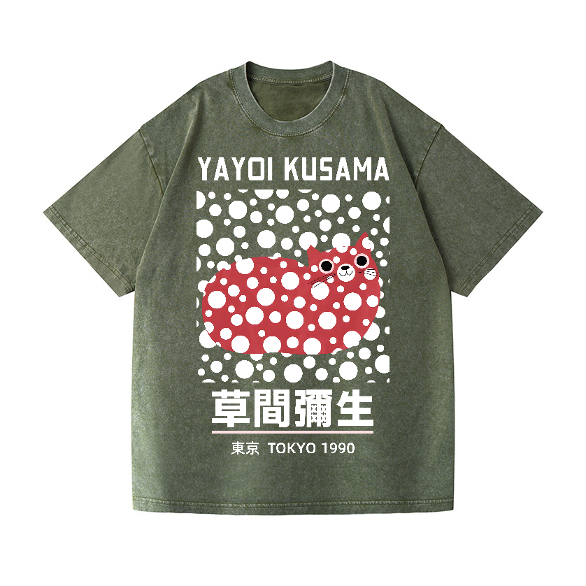 Yayoi Kusama Cat Vintage Wash Japanese Design T-Shirt