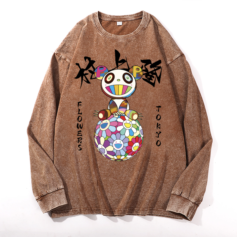 Panda Sunflower TM Vintage Cotton Wash Crewneck Sweatshirt