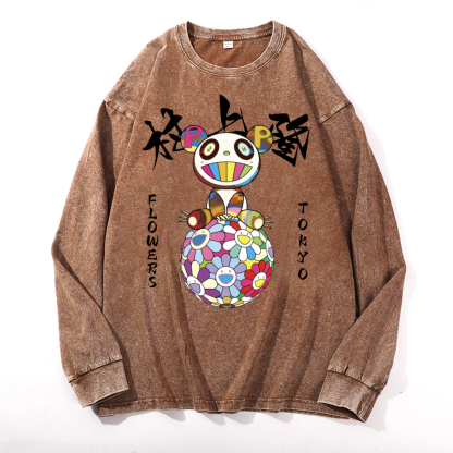 Panda Sunflower TM Vintage Cotton Wash Crewneck Sweatshirt