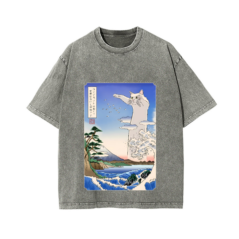 Cat Vintage Wash Japanese Design T-Shirt