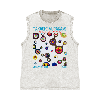 Jellyfish Eyes TM Pure Cotton Wash-Dyed Sleeveless Tank Top