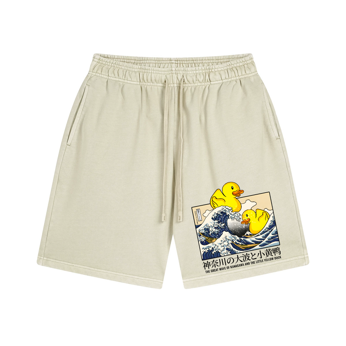 Katsushika Hokusai Duck Great Wave Ukiyoe Vintage Pure Thick Cotton Shorts
