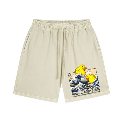 Katsushika Hokusai Duck Great Wave Ukiyoe Vintage Pure Thick Cotton Shorts