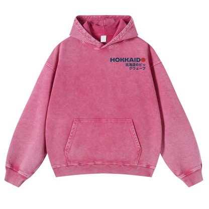 Katsushika Hokusai Hokkaido Wave Ukiyoe Vintage Washed Cotton Back Art Hoodie