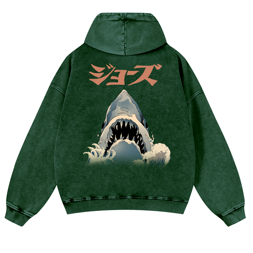 Jaws Ukiyoe Vintage Washed Cotton Back Art Hoodie