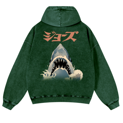 Jaws Ukiyoe Vintage Washed Cotton Back Art Hoodie